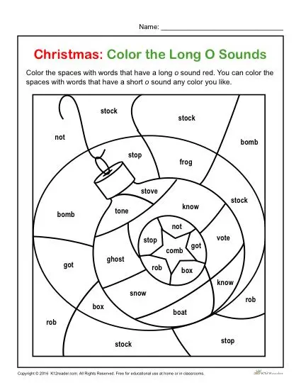 Christmas Activity Worksheet - Color the Long O Sounds