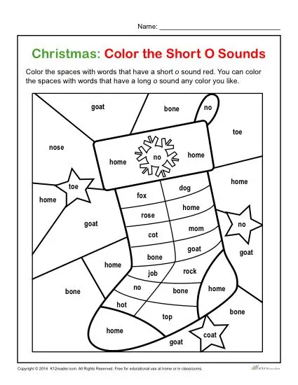 Christmas Activity Worksheet - Color the Short O Sounds