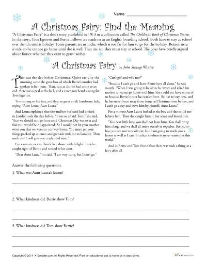 A Christmas Fairy Reading Comprehension Activity