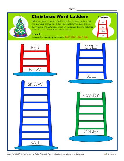 Christmas Worksheet Activity Word Ladders
