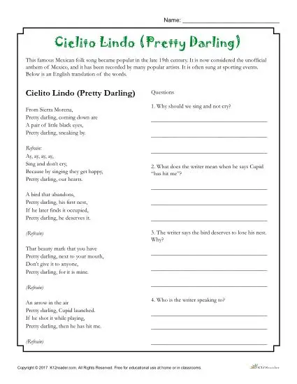 Cielito Lindo Pretty Darling School Activity