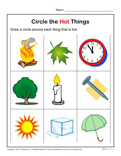 Preschool Worksheet Activity - Circle the Hot Things!