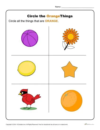 Circle the Orange Things | Preschool Color Worksheets