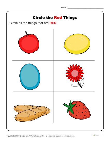 Color Red Worksheet Printable For Preschool