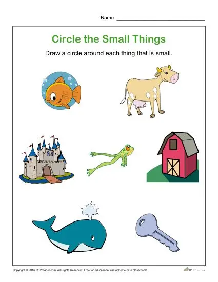 Preschool Worksheet Activity - Circle the Small Things!