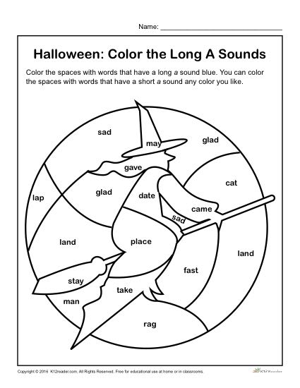 Color the Halloween Long A Sounds - Printable Activity Worksheet