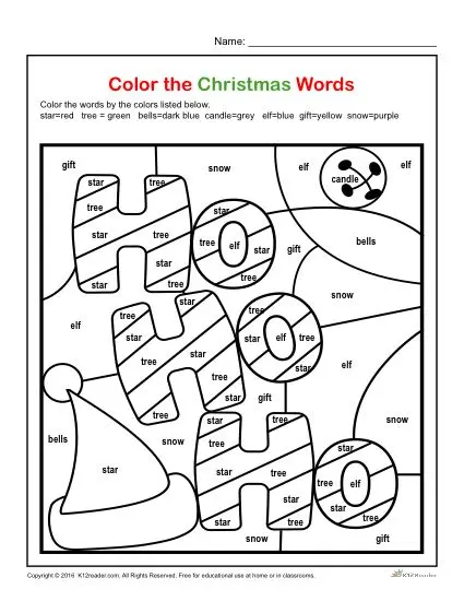 Color The Christmas Words Printable 1st 3rd Grade Christmas Activity