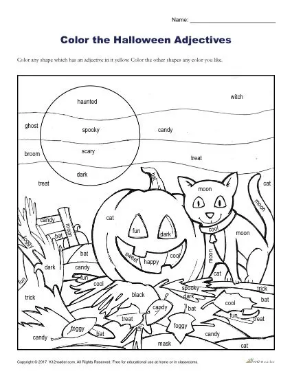 Color the Halloween Adjectives | Coloring Sheets