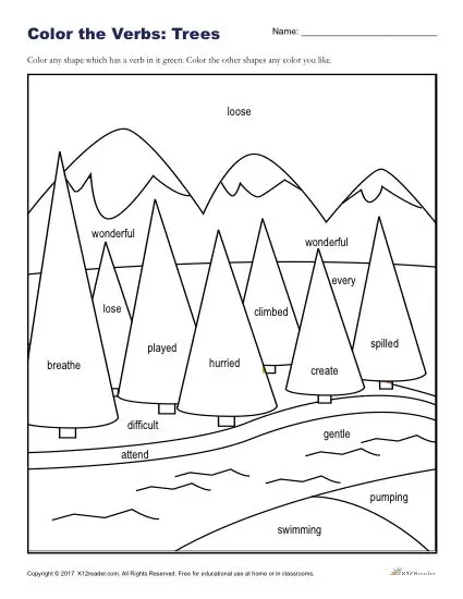 Color the Verbs: Fun Tree Coloring Activity for Kids