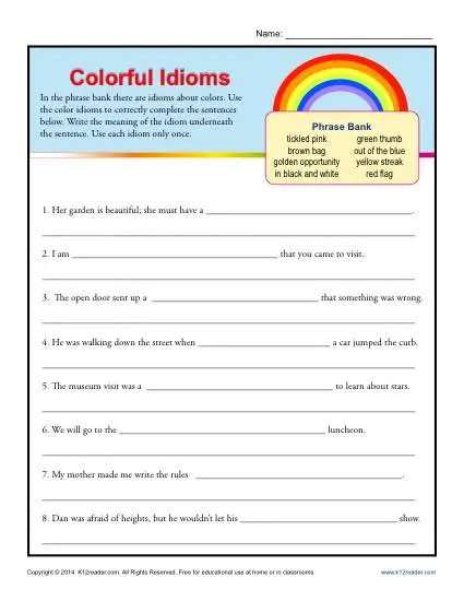 Colorful Idioms - Worksheet Practice Activity