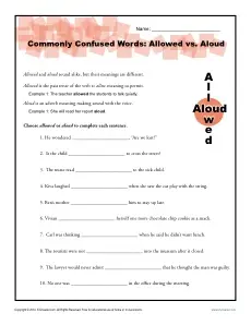 Allowed vs Aloud - Commonly Confused Words Practice Activity