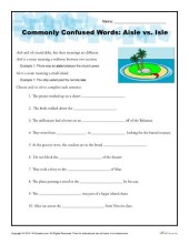 Aisle vs. Isle Worksheet | Commonly Confused Words