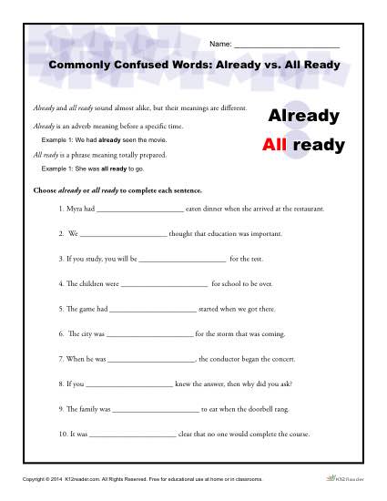 Commonly Confused Words - Already vs All Ready