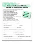 Decent Descent vs. Dissent - Commonly Confused Words Practice Worksheet