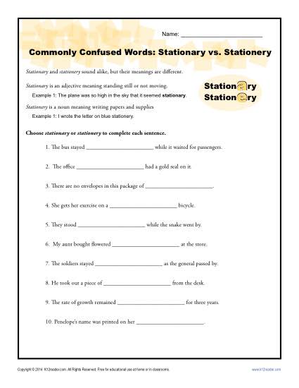 Stationary vs Stationery - Commonly Confused Words Practice Activity