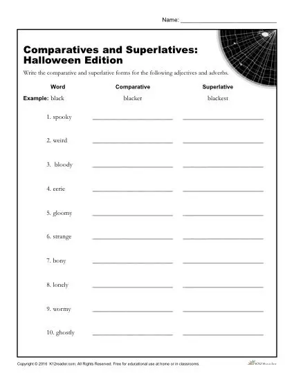 Halloween Activity - Comparatives and Superlatives Practice