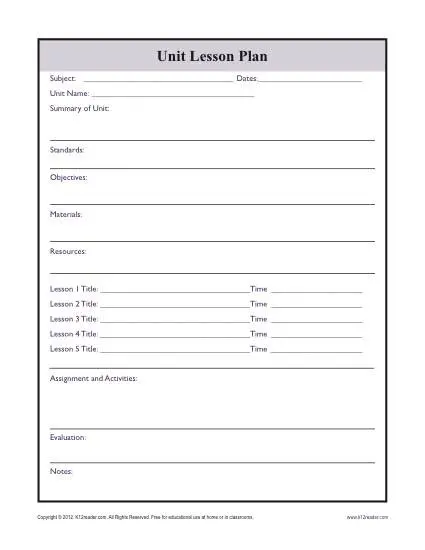 Printable Lesson Plan Template - Complex Unit