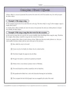 Complex Direct Object Worksheet