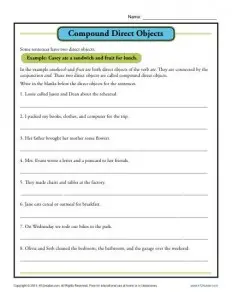 Compound Direct Object Worksheet | Parts of a Sentence Worksheets