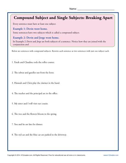 Compound Subjects and Single Subjects - Breaking Apart