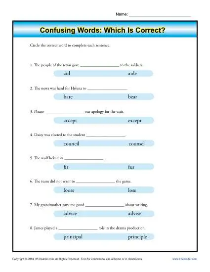 Commonly Confused Words Worksheet