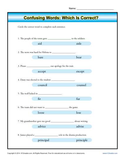 What's Correct? | Commonly Confused Words Worksheet