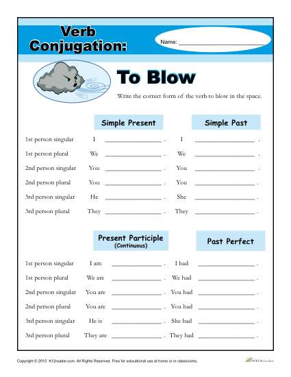 Free, Printable Verb Conjugation Worksheet - To Blow