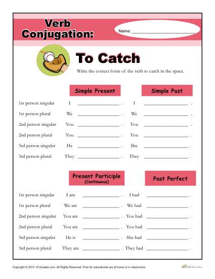 Free, Printable Verb Conjugation Worksheet - to Catch