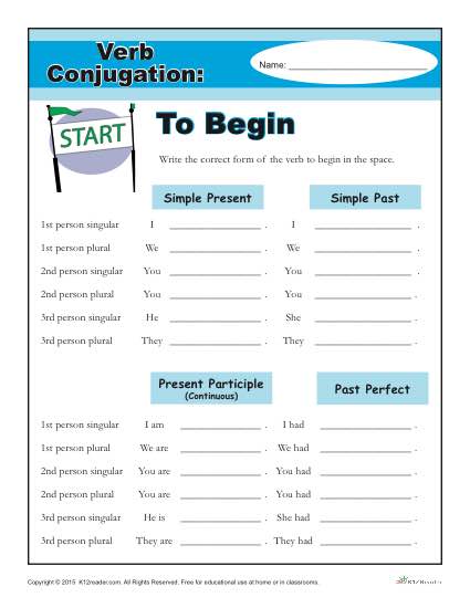 Printable Verb Conjugation Worksheet - To Begin