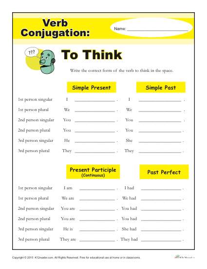 Printable Verb Conjugation Worksheet - To Think