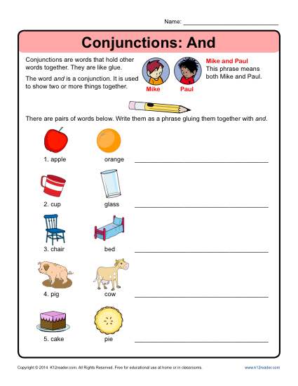 Conjunctions Worksheet - Conjunction And