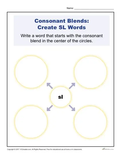 Consonant Blends Worksheet Activity - Create SL Words