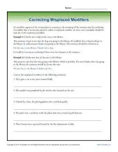 Correcting Misplaced Modifiers | Word Usage Worksheet
