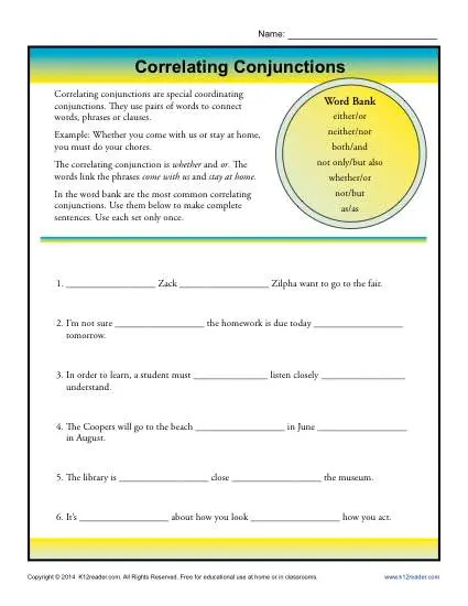 Correlative Conjunctions Worksheet