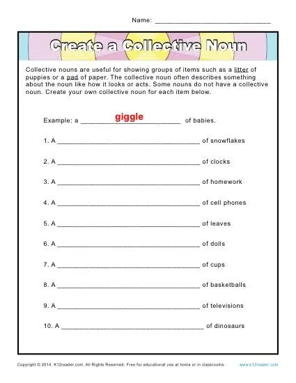 Collective Noun Worksheets | Create a Noun