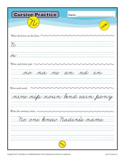 Cursive N - Printable Alphabet Letters Practice Activity