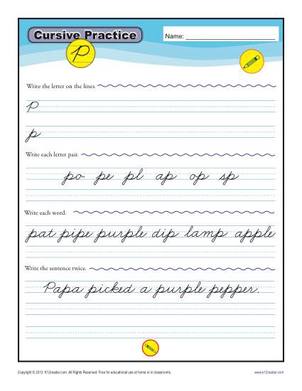 Cursive P - Printable Alphabet Letters Practice Activity