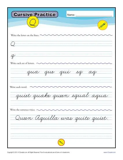 Cursive Q - Printable Alphabet Letters Practice Activity