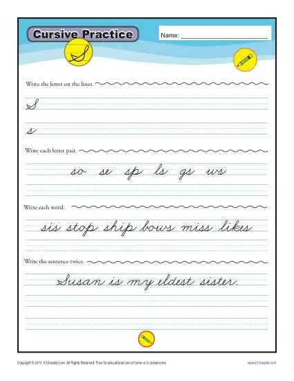 Cursive S - Printable Alphabet Letters Practice Activity