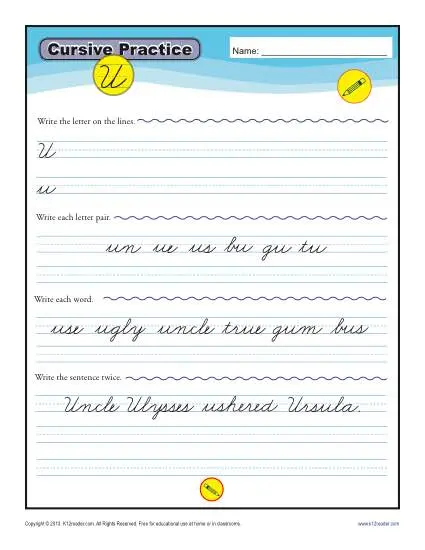 Cursive U - Printable Alphabet Letters Practice Activity