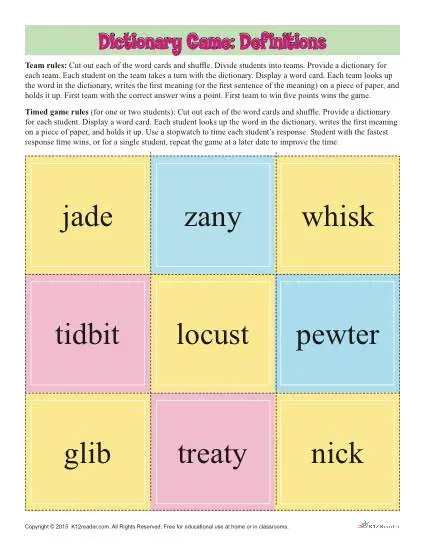 Printable Dictionary Activity - Definitions