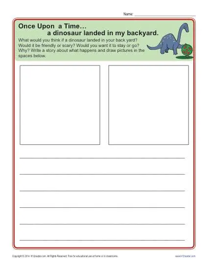 Free printable Kindergarten writing prompt - A Dinosaur in my Yard!