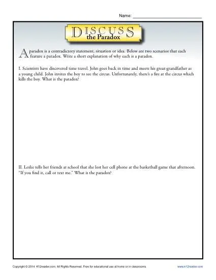 Discuss the Paradox - Free, Printable Worksheet Lesson Activity