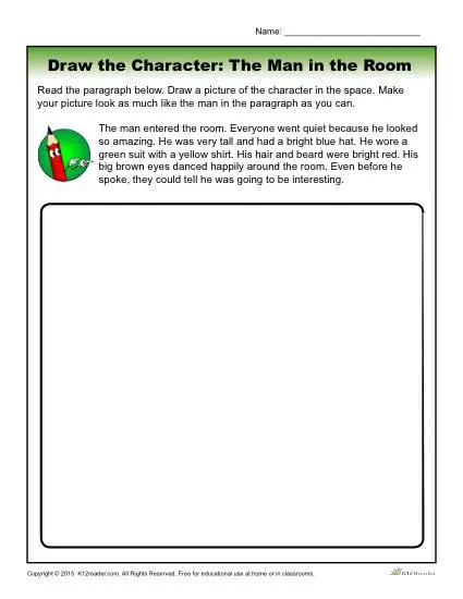 Character Traits Worksheet - Draw the Character: The Man in the Room