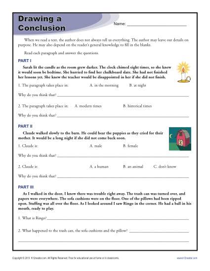 Drawing Conclusions Worksheets for 4th Grade