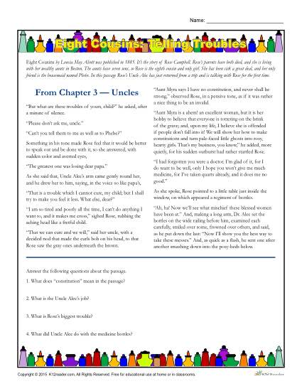 Eight Cousins: Telling Troubles - Literature Worksheet Activities