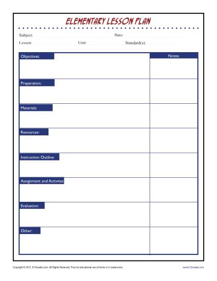 Daily Single Subject Lesson Plan Template with Grid - Elementary