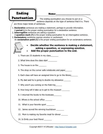 Ending Punctuation | Free, Printable Punctuation Worksheets