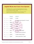 English Words that came from Spanish - Printable Activity