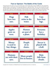 The Battle of the Cards | Fact and Opinion Worksheets for 3rd and 4th Grade